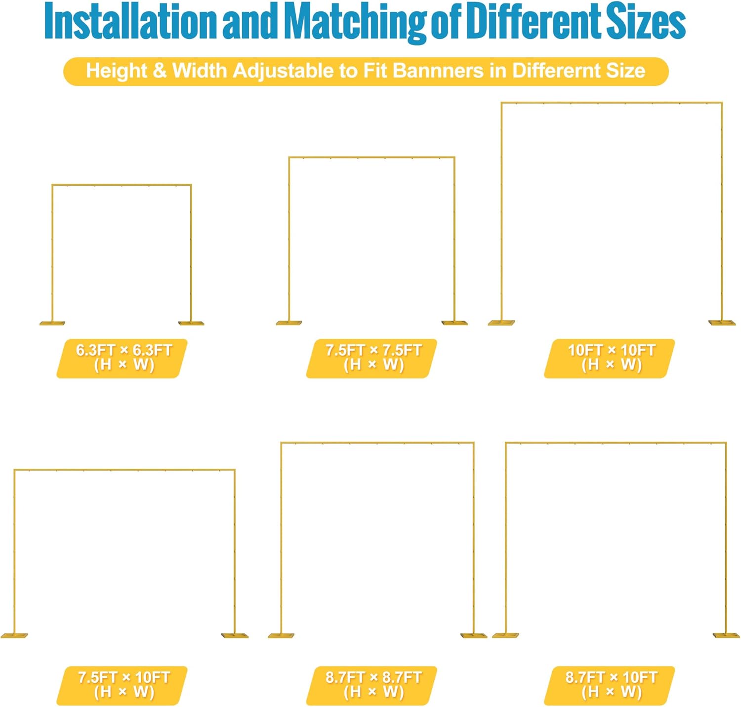 Fomcet 10FT x 10FT Backdrop Stand Heavy Duty with Base, Gold Portable Adjustable Pipe and Drape Kit, Square Metal Arch Party Frame for Wedding Birthday Parties Banquet Decorations